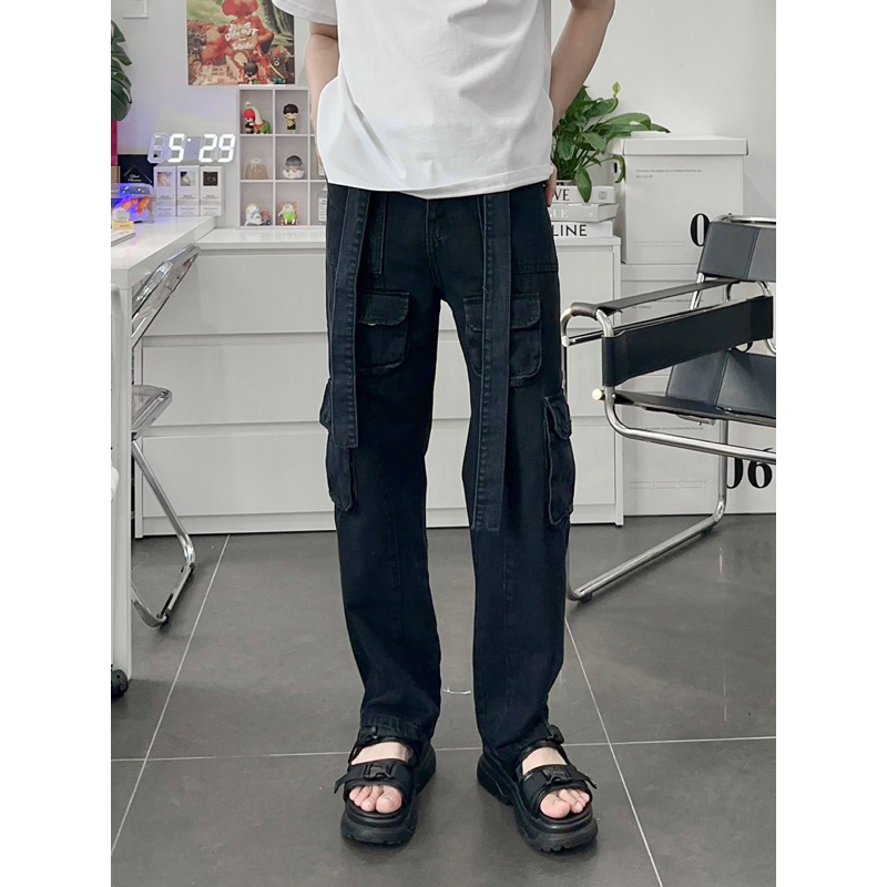 Quần jean baggy túi hộp phối dây xịn
