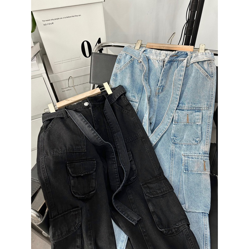Quần jean baggy túi hộp phối dây xịn