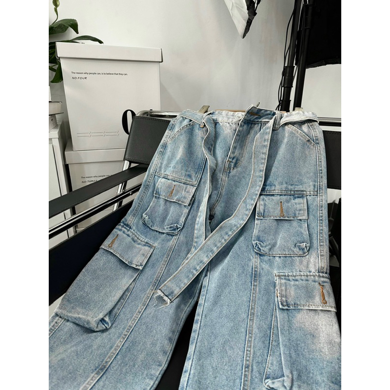 Quần jean baggy túi hộp phối dây xịn xò