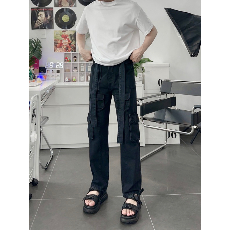Quần jean baggy túi hộp phối dây xịn