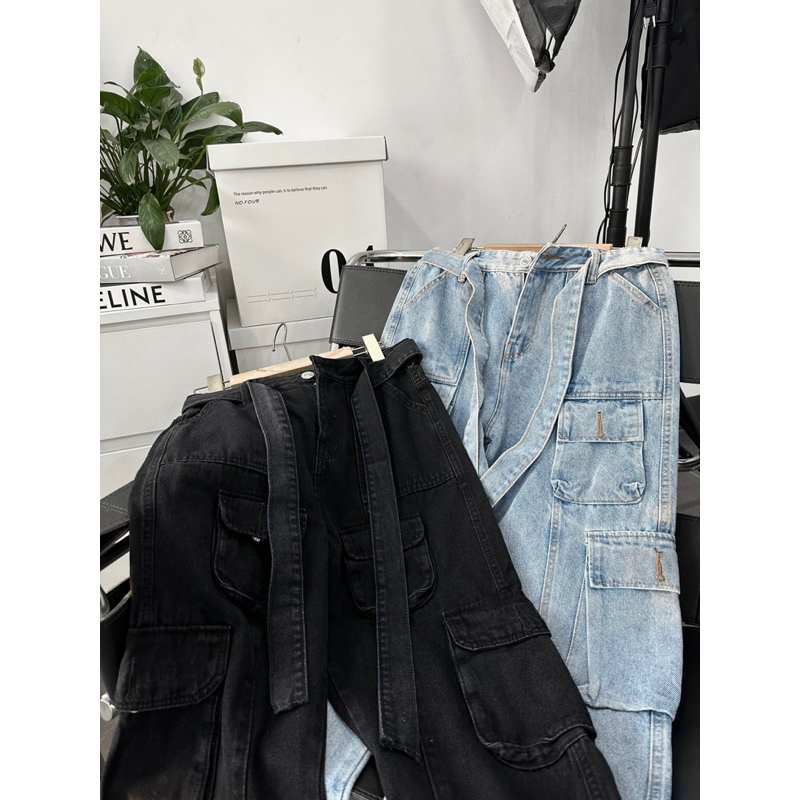 Quần jean baggy túi hộp phối dây xịn