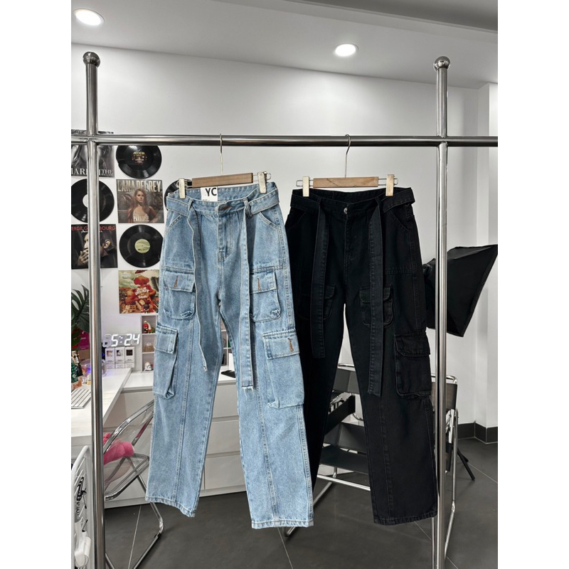 Quần jean baggy túi hộp phối dây xịn