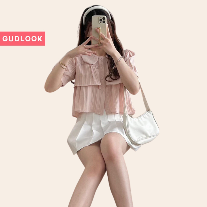 Áo Sơ Mi Babydoll GUDLOOK Cố Sen 2 Tầng Màu Pastel