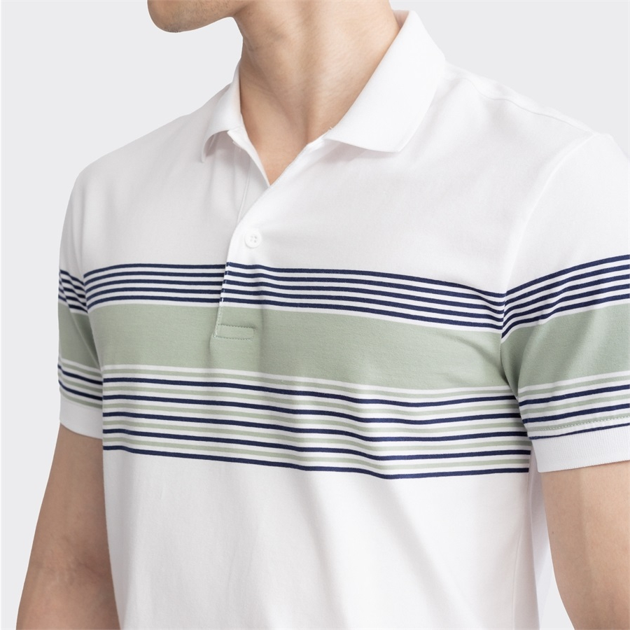 Áo thun polo nam Aristino APS032S3 ngắn tay cổ bẻ dáng slim fit ôm nhẹ Trắng 6 kẻ jacquard vải cotton cao cấp