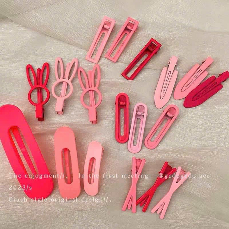 Set 19 món kẹp tóc hồng bé gái nhiều mẫu siêu xinh cho bé gái