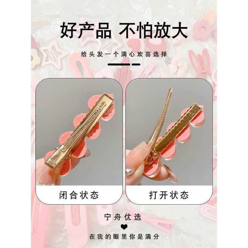 Set 19 món kẹp tóc hồng bé gái nhiều mẫu siêu xinh cho bé gái