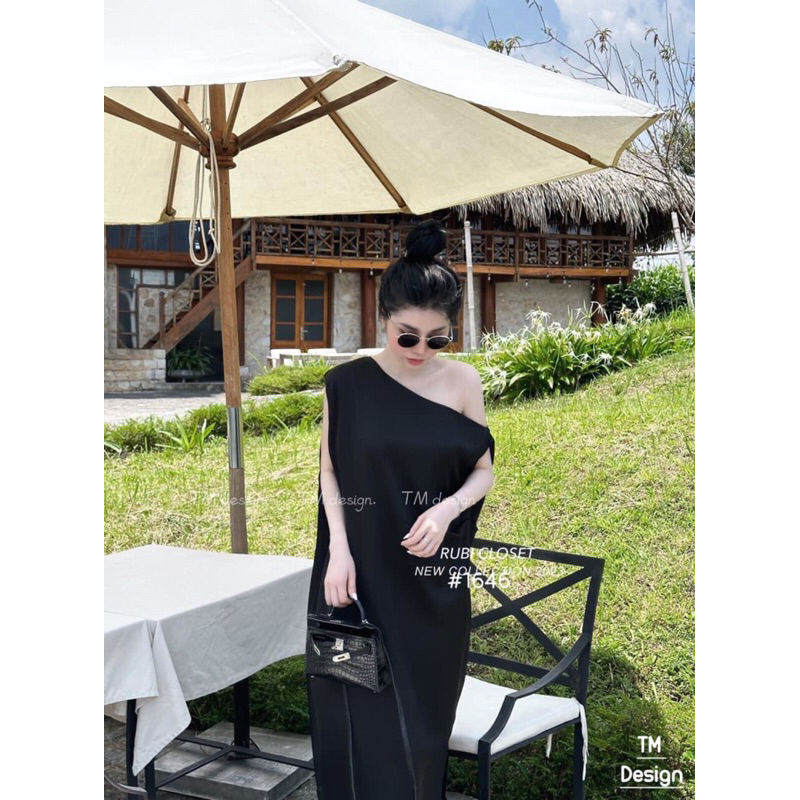 Váy cotton lệch vai