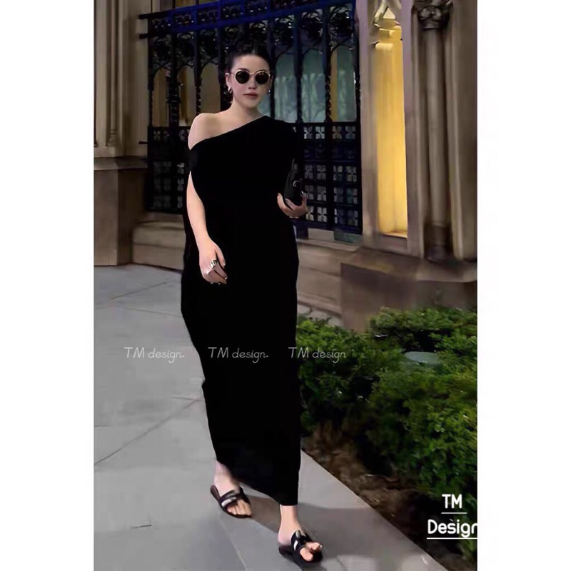 Váy cotton lệch vai