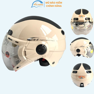 Mũ Bảo Hiểm Nửa Đầu Có Kính Cao Cấp - GRS A102K - Sữa line Đen - Vòng Đầu 54-57cm - Hàng Chính Hãng - Bảo Hành 12 Tháng
