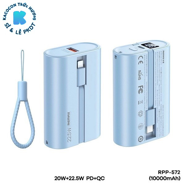 Pin Dự Phòng Nhanh 20w RPP 572 Dung Lượng 10000mAh Kèm 2 Dây Sạc Và Dây Treo Siêu Nhỏ Gọn Super 20W+22.5W PD+QC.