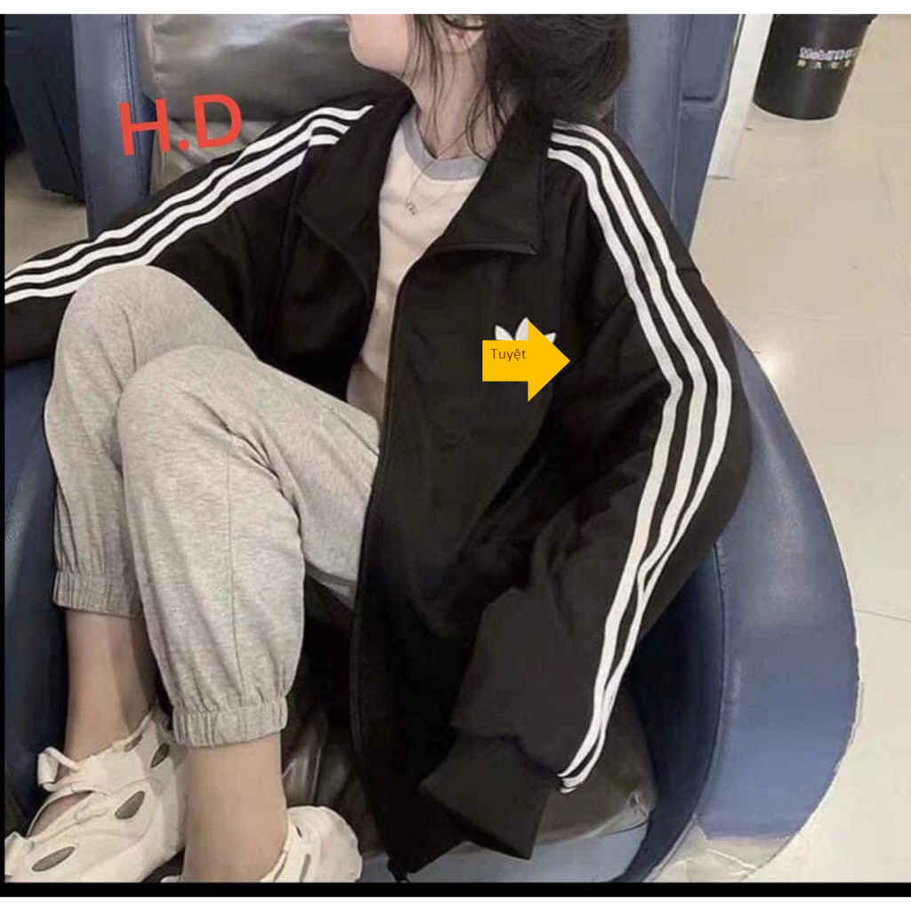 Áo khoác thể thao 3 sọc in chữ  thêu logo nam nữ mặc đẹp