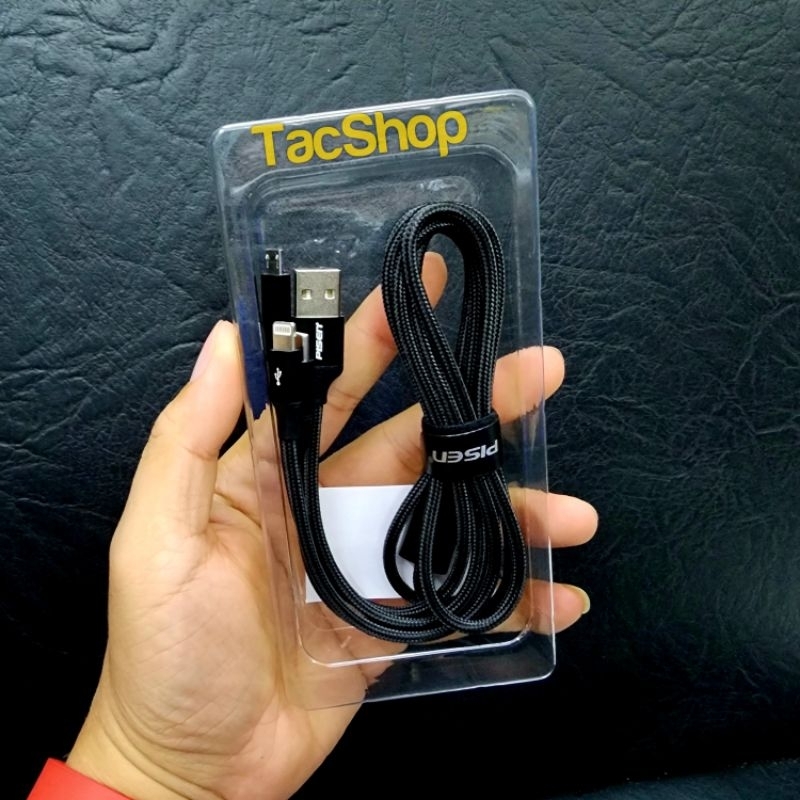 Cáp sạc dây dù sạc nhanh 3A 18W 3 đầu Pisen 1m2 AP06