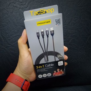 Cáp sạc dây dù sạc nhanh 3a 18w 3 đầu pisen 1m2 ap06