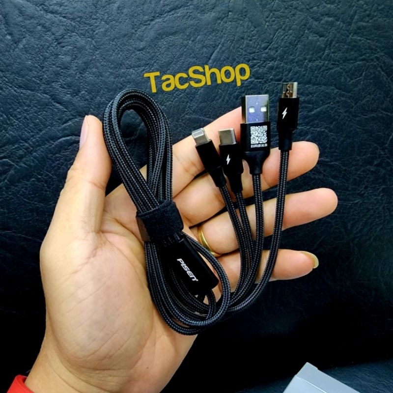 Cáp sạc dây dù sạc nhanh 3A 18W 3 đầu Pisen 1m2 AP06