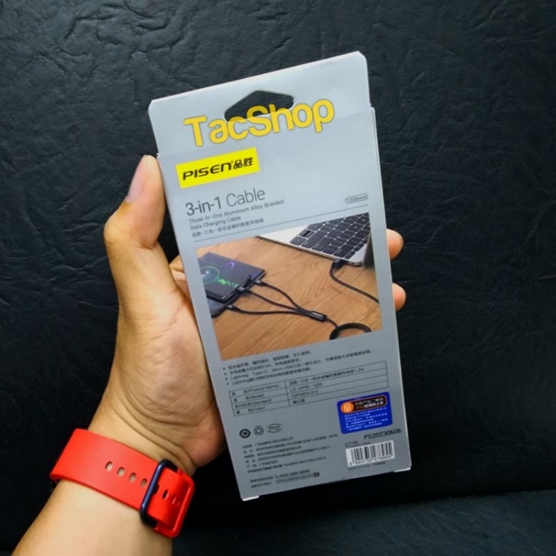 Cáp sạc dây dù sạc nhanh 3A 18W 3 đầu Pisen 1m2 AP06