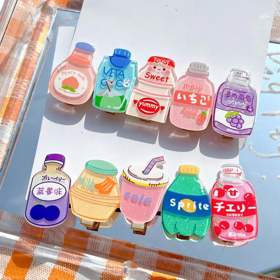 SET 10 Kẹp Tóc Hình Chai Nước Hoạt Hình Dễ Thương Khác Nhau