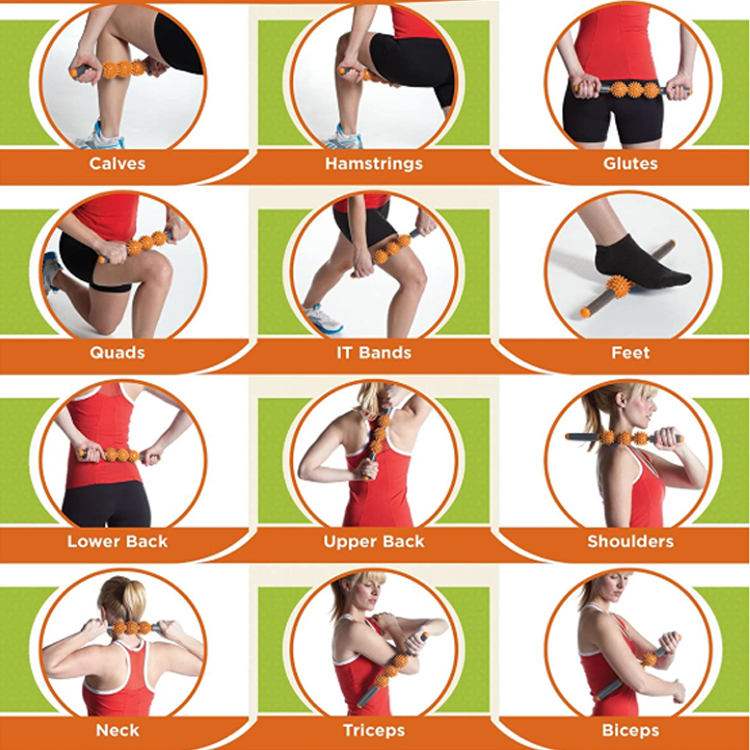 Thanh Lăn Massage Cơ Bắp 3 Bóng Roller Stick Tập Gym Yoga - Mã 1906-3