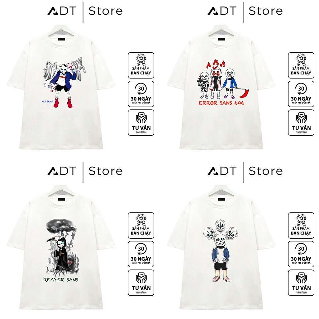 Áo thun ADT.Store x BST ÁO THUN Bé Sans Undertale. Mẫu áo thun trắng Chất liệu co giãn 4 chiều, vải mền, mịn, thoáng Mát