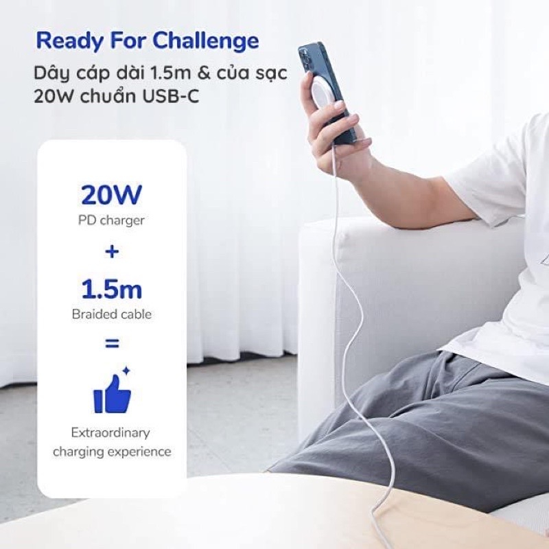 Đế Sạc Không Dây SYNCWIRE Công Suất 15W Có Tặng Kèm Củ Sạc 20W, Dây Bọc Dù Dài 1,5M. BH 12 Tháng