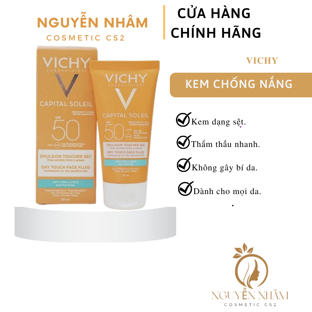 Kem chống nắng mẫu mới Vichy Capital Soleil Anti-shine 50ml SPF50+ dành cho da hỗn hợp, da dầu, da n