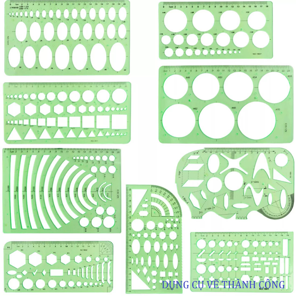 Tất cả các mẫu THƯỚC KỸ THUẬT - Thước chữ L, Oval, tròn, Êke, đo độ, Elip, thước hình học, nội thất, kiến trúc, đa năng