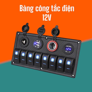 Bảng Công Tắc Cano 6 nút hoặc 8 nút, gồm đồng hồ Volt, sạc điện thoại, cổng 12V, Công Tắc Chống nước Cho Tàu Thuyền Cano