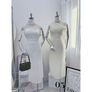 ĐẦM MIDI ỐNG CÚP CHÉO VAI