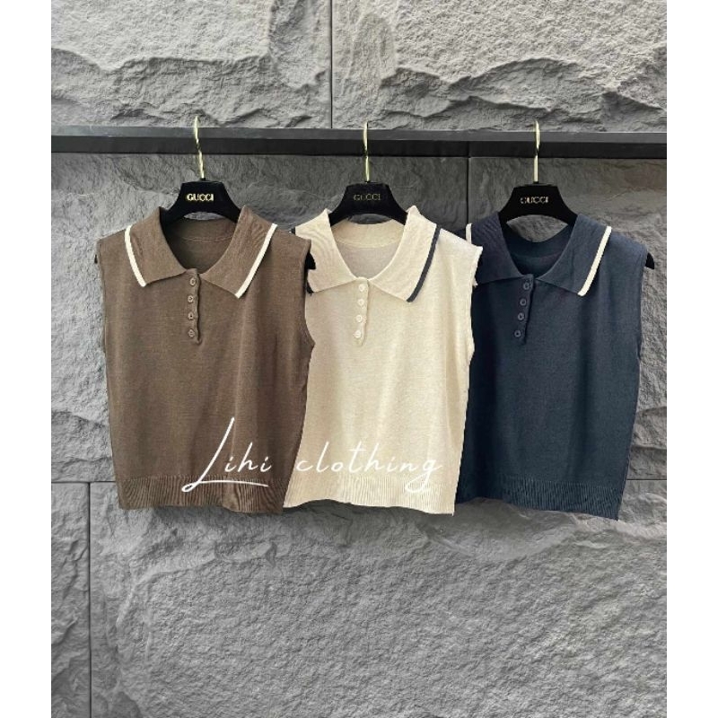 Áo len sát nách tay chờm cổ viền hàng QC