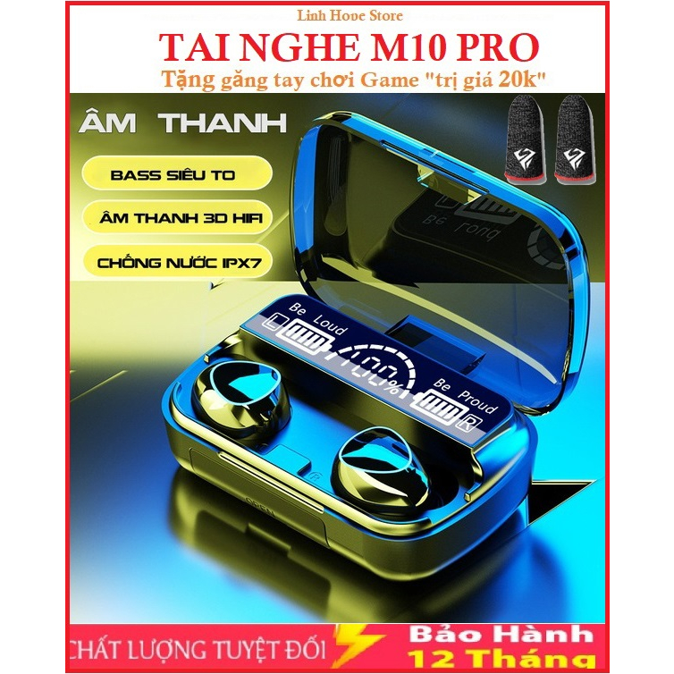 Tai Nghe Bluetooth M10 Pro Quốc Tế New 2023 Pin 3000mah, Tai Nghe Không Dây Gaming Cảm Ứng Màn Led Chống Nước BH 12T
