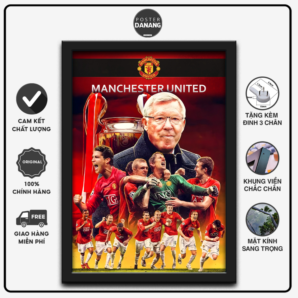 POSTER Manchester United 2008 , khung tranh trang trí Manchester United 2008 (25x35cm bao gồm Poster và khung Composi