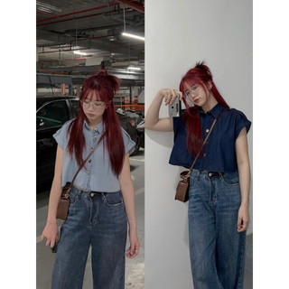 Áo sơ mi croptop denim tay ngắn hottrend cá tính