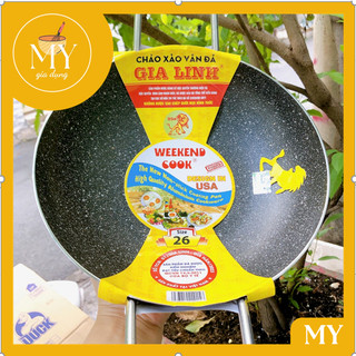 Chảo VÂN ĐÁ chống dính lòng sâu 2 quai GIA LINH quai vuông công nghệ Hàn Quốc size 26cm đến 44cm