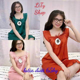 Đồ bộ nữ mặc nhà lụa latin satin áo tay cánh tiên quàn lững qua gối mặt mát thời trang bigsize
