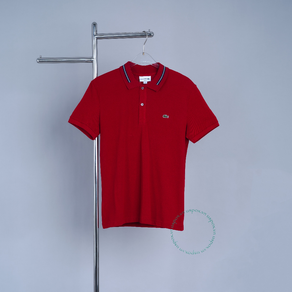 [Ảnh thật] [Chính hãng] Lacoste Polo Striped Accents Cotton Pique Bordeaux (form Âu)