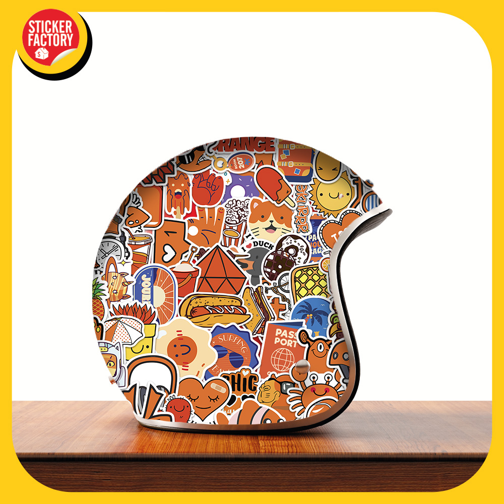 Orange - Set 100 sticker decal hình dán nón bảo hiểm, laptop, xe máy, ô tô - STICKER FACTORY