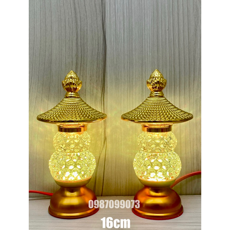 Cặp đèn thờ pha lê kiểu dáng hồ lô có mái che