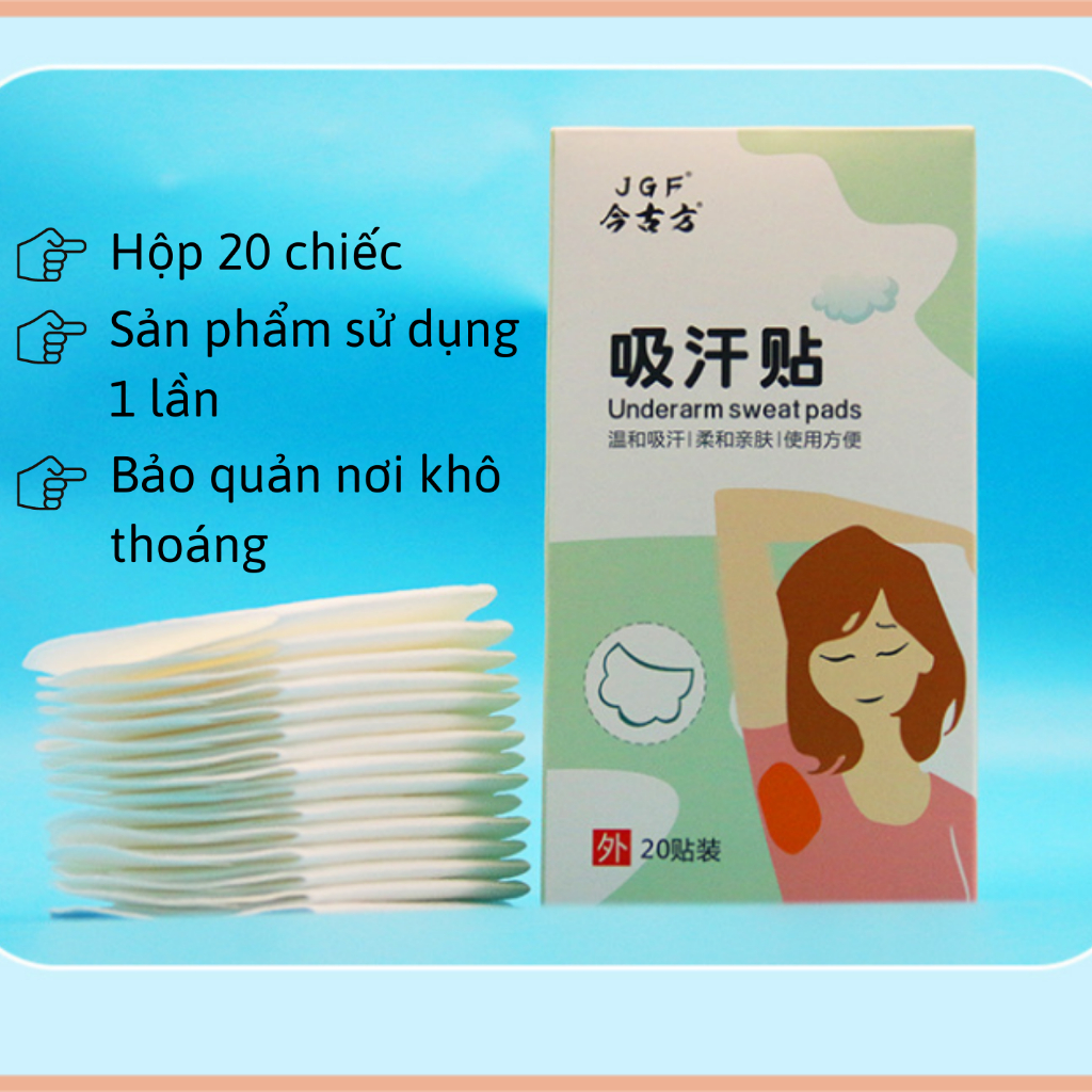 Miếng dán thấm mồ hôi nách khử mùi, siêu mỏng, khô thoáng. Hộp 20 miếng dán nách ngăn mồ hôi, giữ nách luôn khô thoáng.