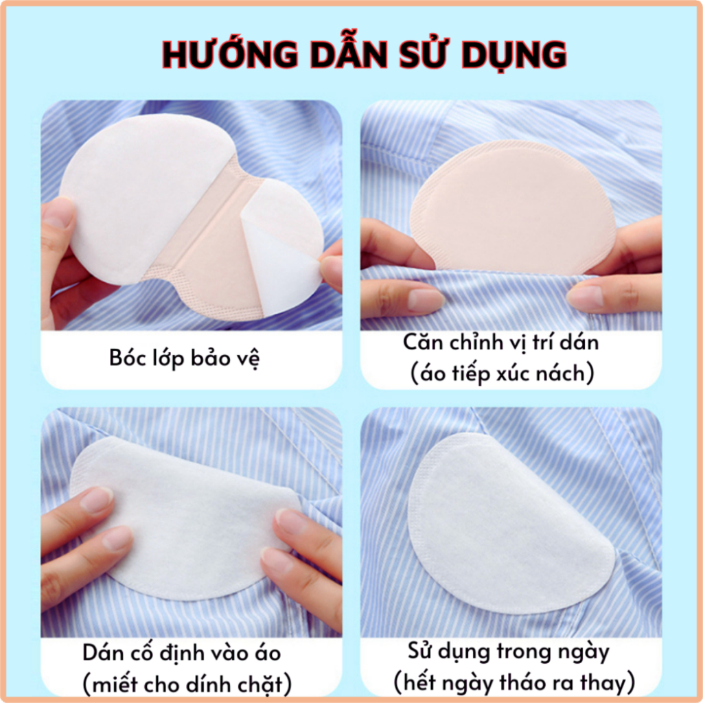Miếng dán thấm mồ hôi nách khử mùi, siêu mỏng, khô thoáng. Hộp 20 miếng dán nách ngăn mồ hôi, giữ nách luôn khô thoáng.