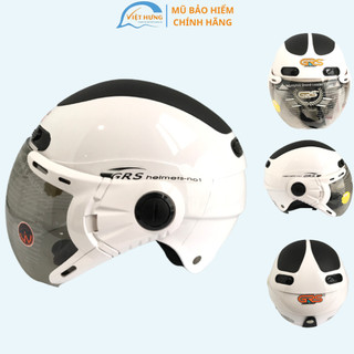 Nón bảo hiểm 1/2 đầu có kính - Hàng cao cấp - Thiết kế thời trang - Mầu sắc thanh nhã - GRS A102K - Trắng line đen