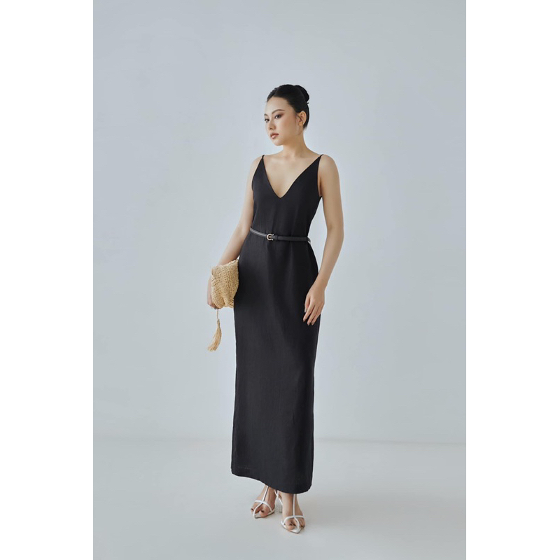 𝐌𝐎𝐍𝐍𝐀 𝐃𝐑𝐄𝐒𝐒 • ĐẦM DÂY DÀI MIDI XẺ NGỰC DÁNG SUÔNG XẺ TÀ SAU SANG TRỌNG LỊCH SỰ (may theo số đo)