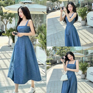 Đầm váy nữ Jean 2 dây dáng xòe với tone màu xinh xắn thật sự phù hợp dành cho các nàng diện đi tiệc, đi chơi