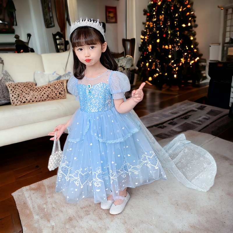 Đầm công chúa Elsa cho bé gái 3-10 tuổi váy kèm tà dài siêu dễ thương