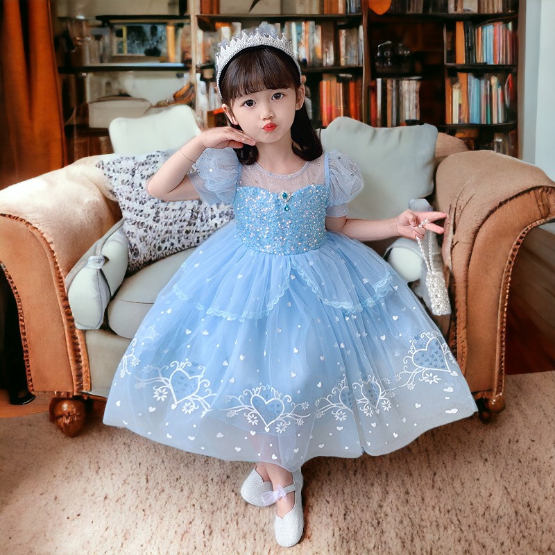 Đầm công chúa Elsa cho bé gái 3-10 tuổi váy kèm tà dài siêu dễ thương