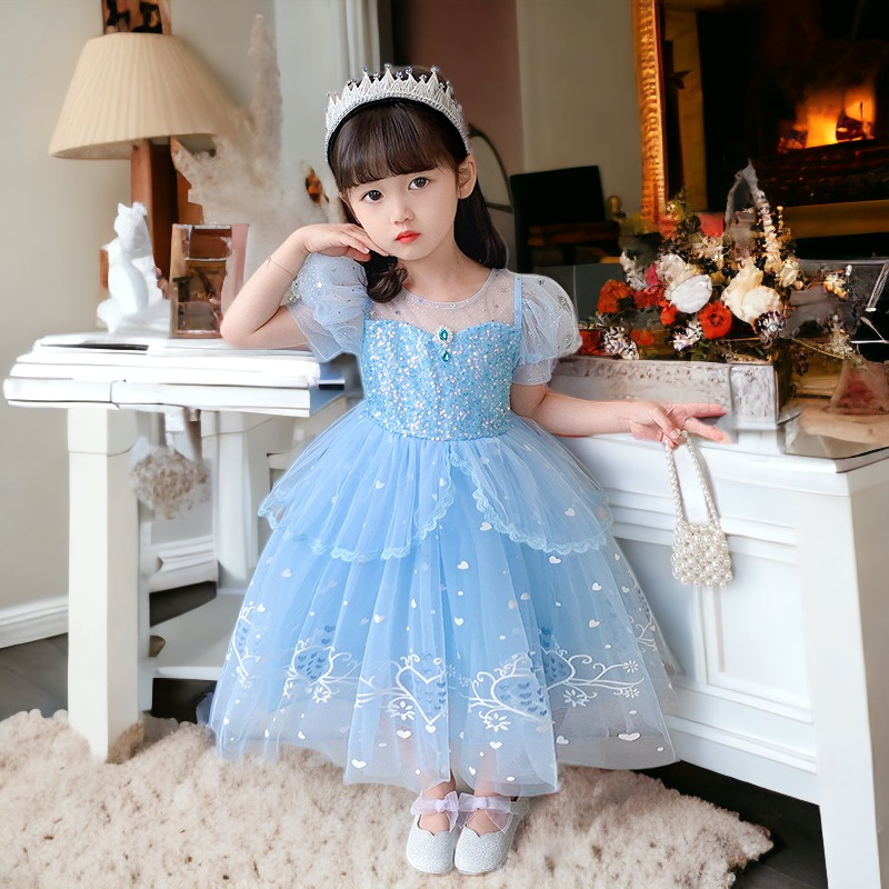 Đầm công chúa Elsa cho bé gái 3-10 tuổi váy kèm tà dài siêu dễ thương
