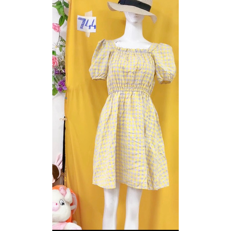 đầm somi caro vàng tiểu thư.S744