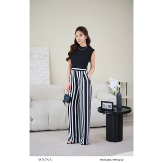 Quần suông kẻ đen trắng chất liệu twill silk chống nhăn YOONA - YH7S250