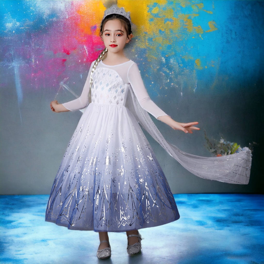 Váy Nữ hoàng Elsa kèm tà dài cho bé gái 3-11 tuổi - Mẫu mới Frozen 2