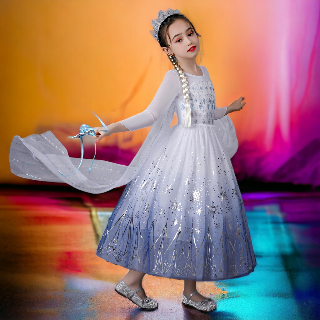 Váy Nữ hoàng Elsa kèm tà dài cho bé gái 3-11 tuổi - Mẫu mới Frozen 2