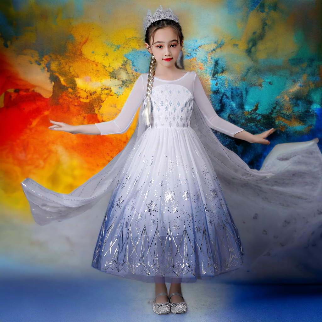 Váy Nữ hoàng Elsa kèm tà dài cho bé gái 3-11 tuổi - Mẫu mới Frozen 2