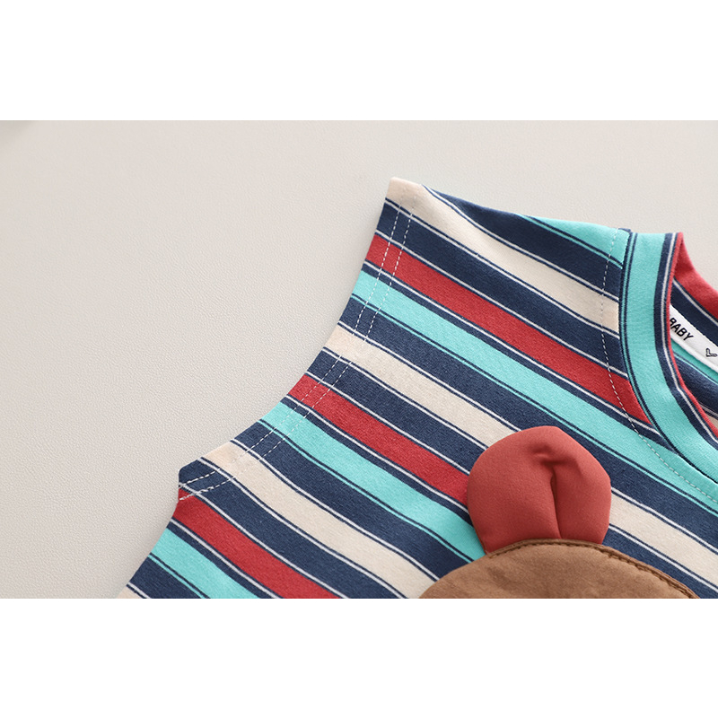 Set áo thun sát nách thêu hình hoạt hình 3D và quần kaki nâu cho bé trai từ 1-5 tuổi MINTSCLOSET Mint's Closet - TN3222